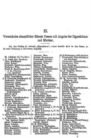 II. Abschnitt: Verzeichnis sämmtlicher Häuser Posens