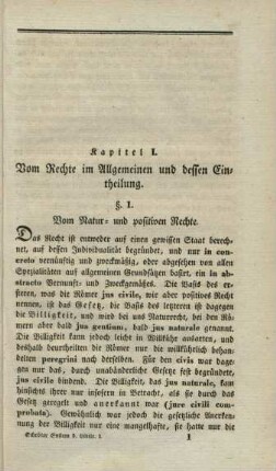Kapitel 1. Vom Rechte im Allgemeinen und dessen Eintheilung.