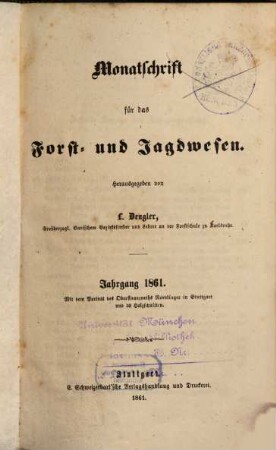 Monatschrift für das Forst- und Jagdwesen. 1861
