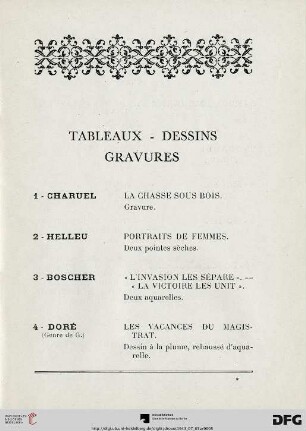 Tableaux - Dessins - Gravures (Nr. 1-18)