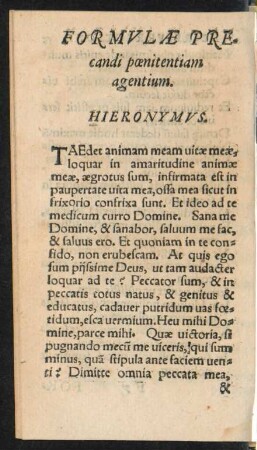Formulae Precandi poenitentiam agentium.
