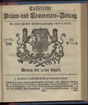 35. Stueck, Montag den 31ten August 1761
