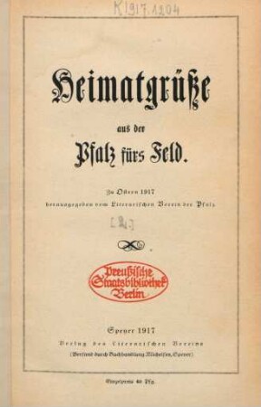 2.1917: Heimatgrüße aus der Pfalz fürs Feld