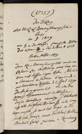 17357-17374, Der Feldzug des Herzoglich Braunschweigischen Corps im J. 1809