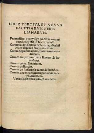 Liber Tertius. Et Novus Facetiarum Bebelianarum.