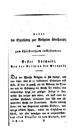 Ueber die Erziehung zur Religion überhaupt, und zum Christenthum insbesondere