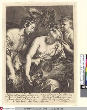 [Meleager bringing the head of the Calydonian wild boar to Atalanta; Meleagros übergibt Atalante den Kopf des Kalydonischen Ebers]