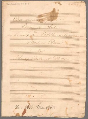 Duos, pf, fl, op. 96, A-Dur - BSB Mus.Schott.Ha 4663-3 : [title on p.1:] Duo concertant pour // Piano et Flûte // sur les motifs du Postillon de Baujumeau [!] // d'Adolphe Adam // par // Henry Hertz et Drouët