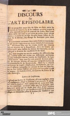 Discours sur L'Art Epistolaire.