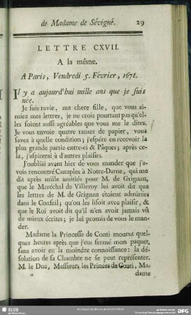 Lettre CXVII. A la même. A Paris, Vendredi 5. Février, 1671