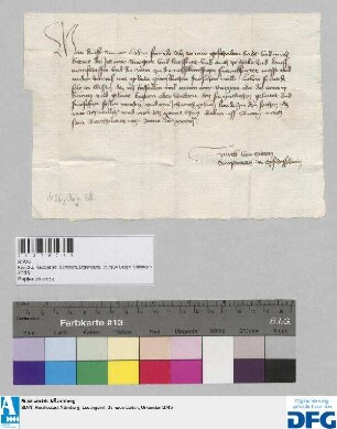 Zurch von Steten, Amtmann zu Bischofsheim, sagt der Kaufmannschaft Nürnbergs zur Herbstmesse in Frankfurt sicheres Geleit zu.