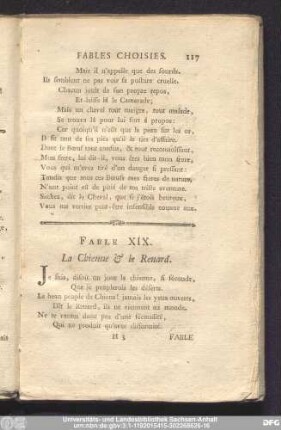 Fable XIX. La Chienne & le Renard.