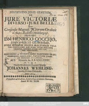 Disputatio Iuris Gentium, De Iure Victoriae Diverso a Iure Belli