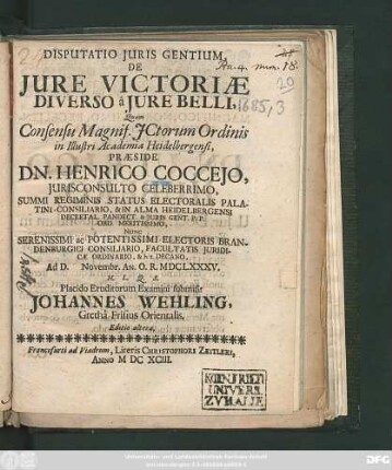 Disputatio Iuris Gentium, De Iure Victoriae Diverso a Iure Belli