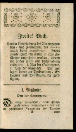 Zweites Buch. Genaue Untersuchung des Vorhergehenden, und Fortsezzung des Sanchoniatho durch Eratosthenes ...