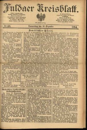 Erste Ausgabe vom Donnerstag, den 13. Dezember 1894.
