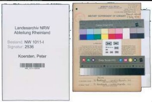 Entnazifizierung Peter Koersten , geb. 09.01.1907 (Metzgermeister)
