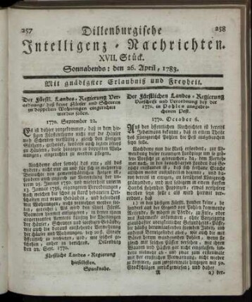 XVII. Stück. Sonnabends: den 26. April, 1783.