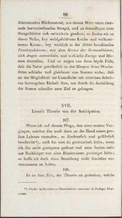 XVII. Linné's Theorie von der Anticipation. / XVII. Théorie de Linné sur l'anticipation.