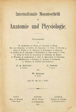 Internationale Monatsschrift für Anatomie und Physiologie. 11. 1894