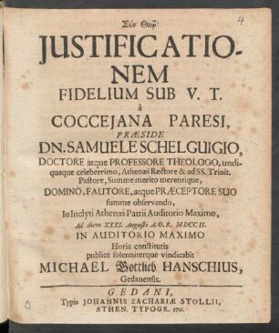 Iustificationem Fidelium Sub V. T. à Cocceiana Paresi