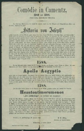 Comödie in Camentz : [1582 und 1588]; (Nach Casp. Haberthorns Chronik.)