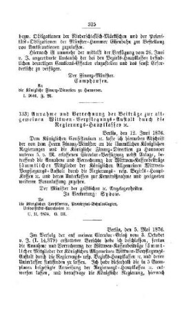 Annahme und Verrechnung der Beiträge zur allgemeinen Wittwen-Verpflegungs-Anstalt durch die Regierungs-Hauptkassen etc. : [I. Allgemeine Verhältnisse der Behörden und Beamten]