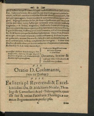 VIII. Ex literis pl. Reverendi ... D. Melchioris Nicolai ...