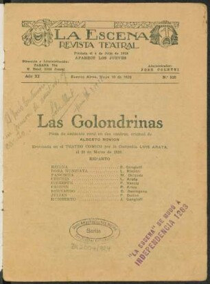 Las golondrinas : pieza de ambiente rural en dos cuadros