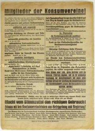 Aufruf des Zentralverbandes deutscher Konsumvereine zur Reichstagswahl 1930