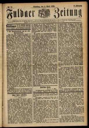 Ausgabe vom Samstag, den 02. April 1892.