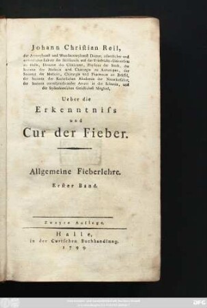 Erster Band: Allgemeine Fieberlehre