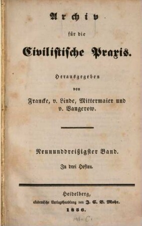 Archiv für die civilistische Praxis. 39. 1856