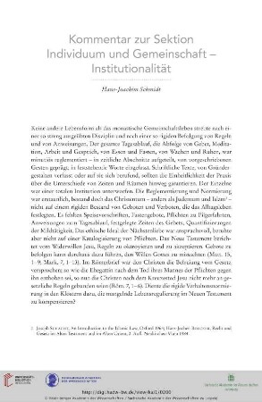 Kommentar zur Sektion Individuum und Gemeinschaft - Institutionalität