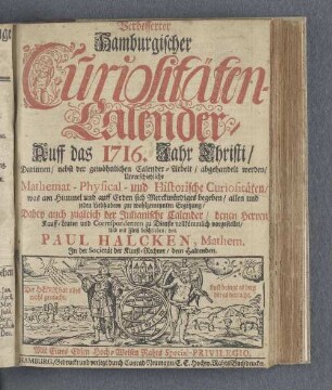 1716: Verbesserter hamburgischer Curiositäten-Calender
