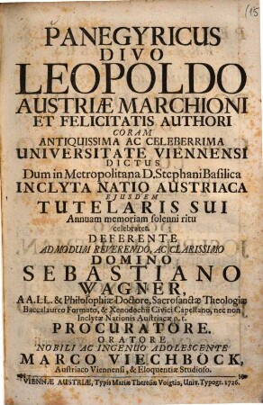 Panegyricus divo Leopoldo Austriae marchioni et felicitatis authori