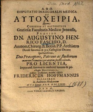 Disputatio Inauguralis Medica De Autocheiria