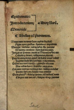Epithomata, Introductorium, Memoriale: 4 librorum sententiarum