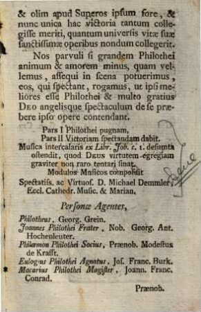 Philotheus : Drama In Scenam Datum A Grammatica Augustana In Catholico Ad S. Salvatorem Gymnasio. Mense Aprili Anno MDCCLXXVI