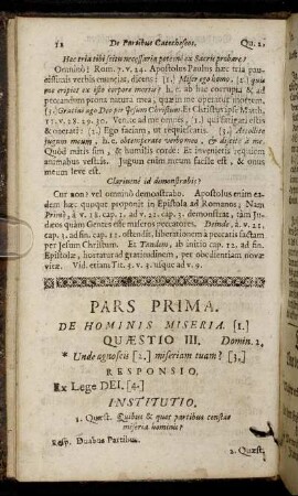 Pars Prima. De Hominis Miseria = Der erste Theil. Von des Menschen Elend