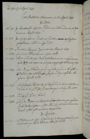 Erwerbungsliste zum Reskript [falsch datiert, recte: 16.5.1748]