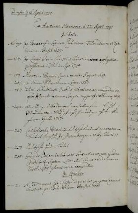 Erwerbungsliste zum Reskript [falsch datiert, recte: 16.5.1748]