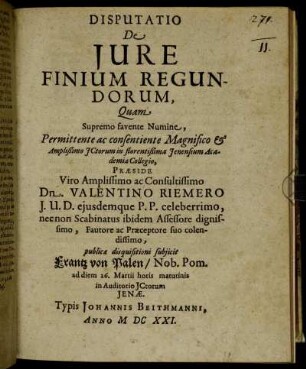 Disputatio De Iure Finium Regundorum
