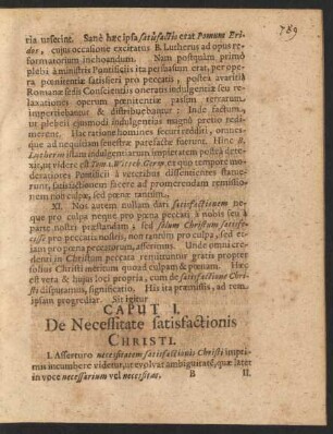Caput I. De Necessitate satisfactionis Christi.
