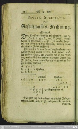 Regula Societatis, oder Gesellschafts-Rechnung