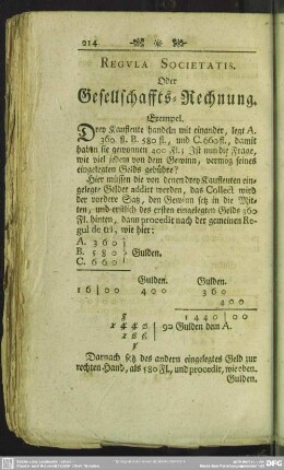 Regula Societatis, oder Gesellschafts-Rechnung