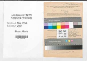 Entnazifizierung Maria Bens , geb. 26.05.1901 (Lehrerin)