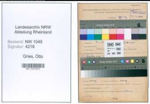 Entnazifizierung Otto Gries , geb. 07.01.1915 (Finanzbeamter)