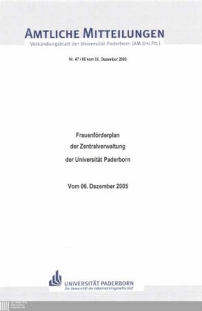 Frauenförderplan der Zentralverwaltung der Universität Paderborn : vom 06. Dezember 2005