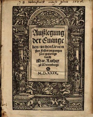 Außlegung der Euangelien, an den fürnemsten Festen im gantzen jare